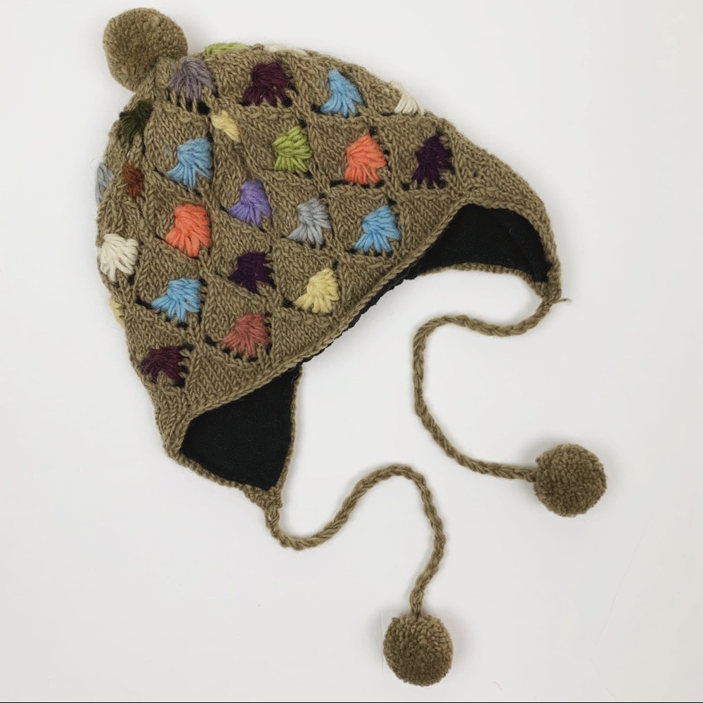 100% Wool Winter Pom Trapper Hat With Fleece